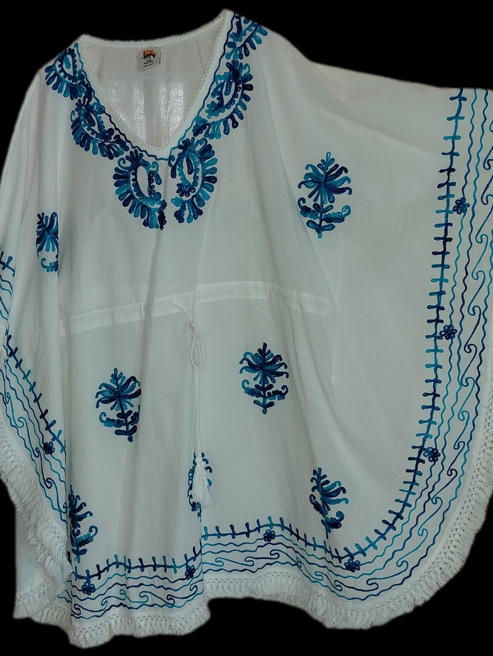 NWOT Bohemian Blue Embroidered Dress, Tunic, Swim Coverup, 1 Sz, Pull Waist